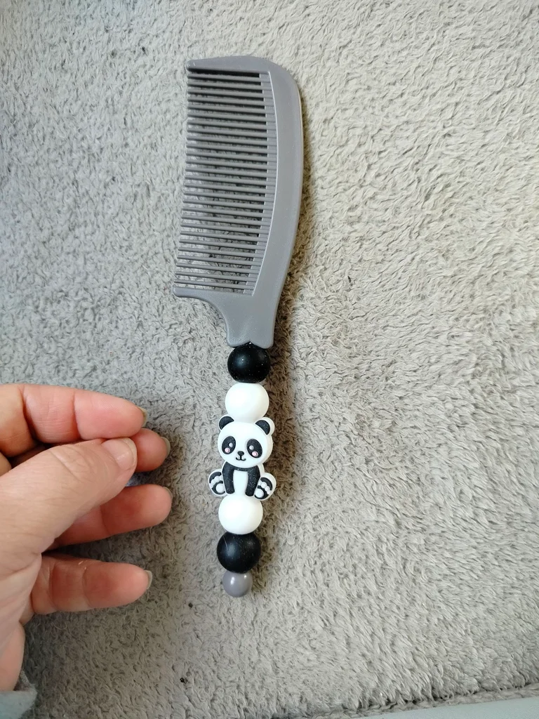 Black and white baby panda silicone bead comb for children's hairstyle – photo 4